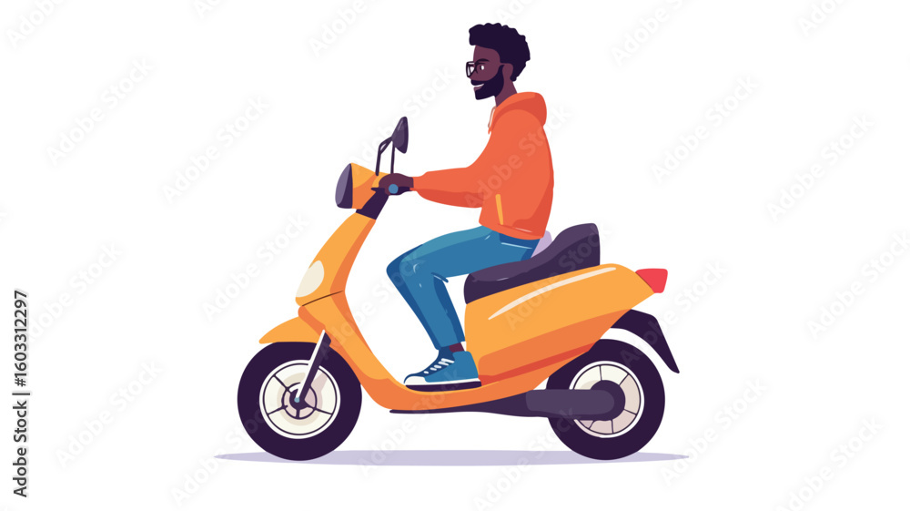 Fototapeta premium Modern Black Electric Scooter Rider - Urban Commuting Lifestyle Concept