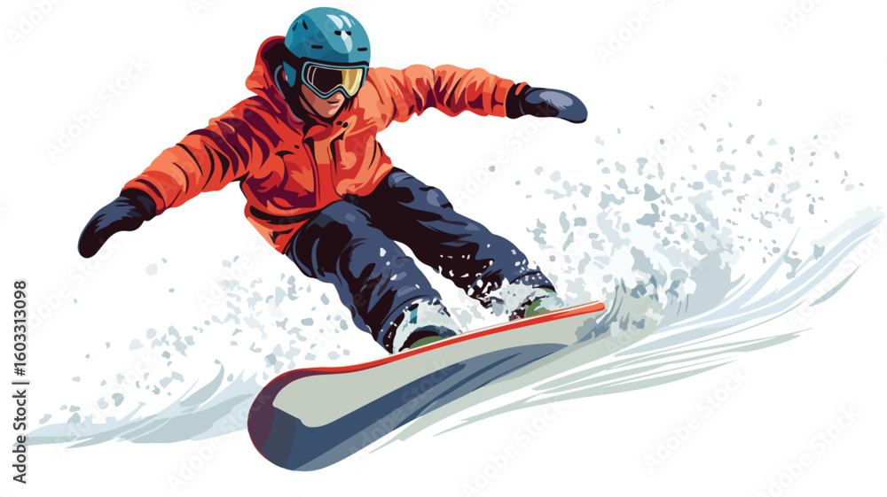 Fototapeta premium Snowboarder Riding Snowboard: Professional Winter Sports Action Image