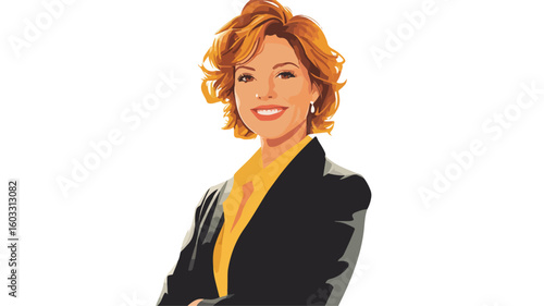 Professional woman smiling in wide-angle view