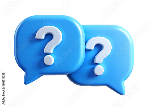 Blue Speech Bubbles with Question Marks on Transparent Background