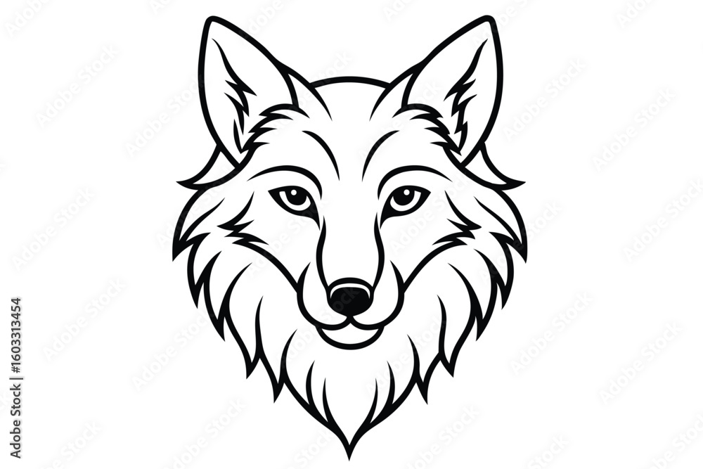 Obraz premium Bold Black Outline of a Fox Head with Pointed Ears and Serious Eyes