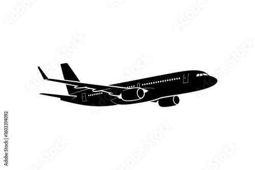 Black airplane silhouette in flight aircraft aviation