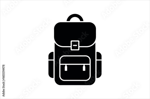 Black backpack with white outline travel school