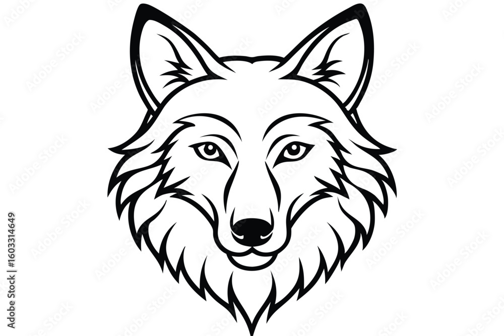 Naklejka premium Striking Black and White Illustration of a Wolf Head Graphic Art