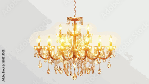 Elegant Chandelier Brilliance: Wide Angle View