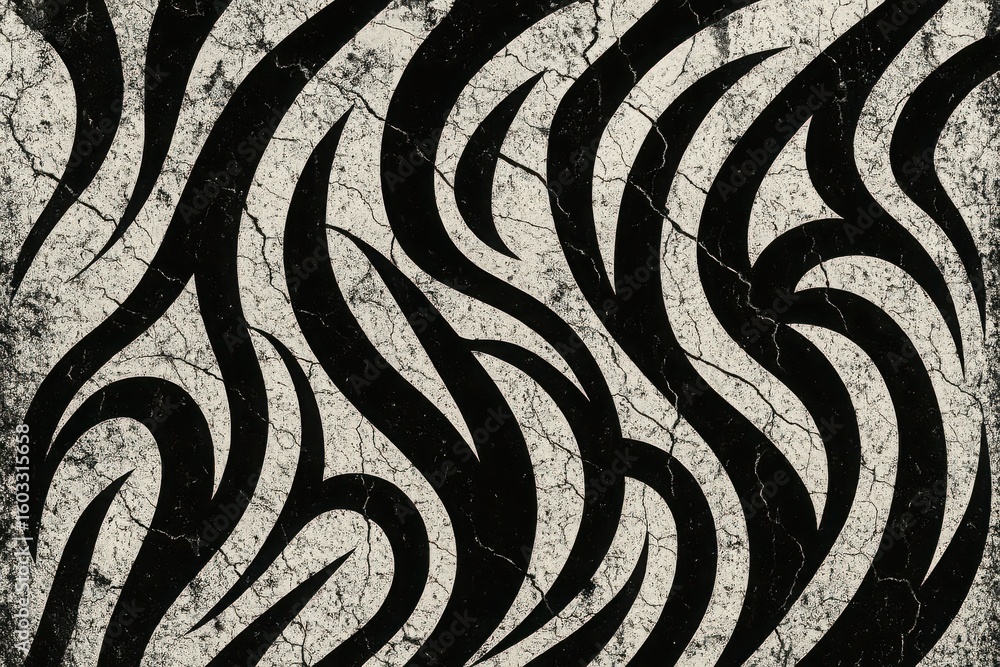 Fototapeta premium Organic wavy curved pattern background with flowing black and white abstract lines