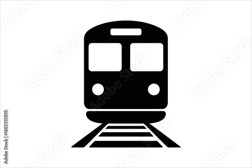 Black train front on railway tracks transportation