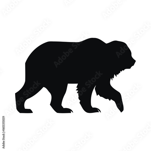 Black vector silhouette illustration of a wild bear, mammal, or dog
