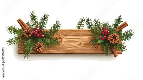 Festive Spruce Wooden Plank with Cinnamon Berries