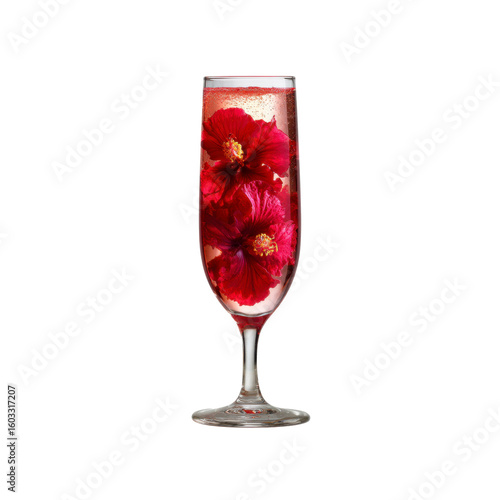 Elegant Hibiscus Champagne Cocktail in Flute Glass