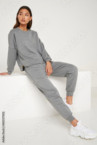 Shop women's gray loungewear set: comfy sweatshirt and joggers for casual style outfit