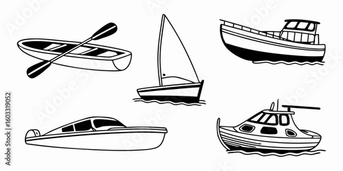 set of vector boats