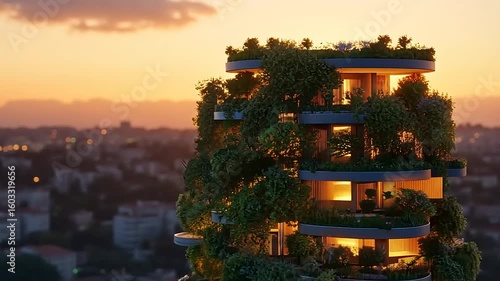 Wallpaper Mural Vertical Forest Architecture: Sustainable Urban Living at Golden Hour in Cityscape Torontodigital.ca