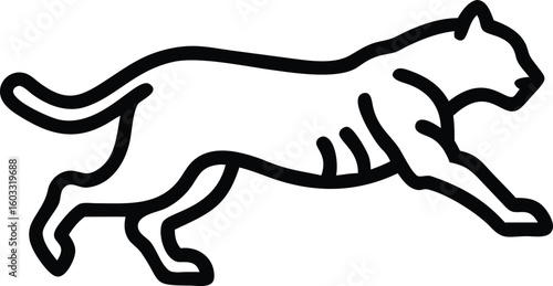 Tiger Running Outline Illustration in Minimal Line Art Style