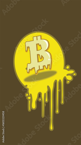 Illustration of a vivid yellow Bitcoin symbol with a dripping effect, representing cryptocurrency concepts, finance, and modern digital trends. Ideal for themes of blockchain, innovation, and financia
