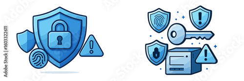 Digital security concepts with shields, locks, and keys representing protection and data security in a modern, technology-driven environment