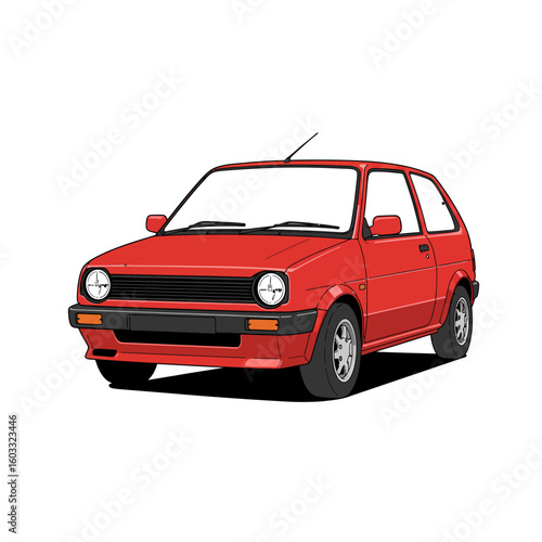 Illustration of a Classic Red Car with a White Background
