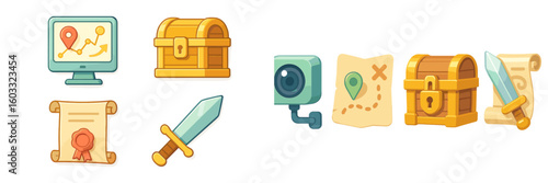 Digital treasure hunting with maps, tools, and chests for adventure seekers and gamers online