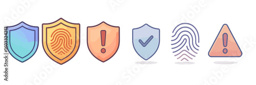 Security symbols representing protection, identification, and alerts in a digital context