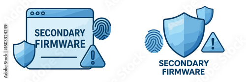 Illustration showing the concept of secondary firmware featuring shields and warning symbols, emphasizing security in technology