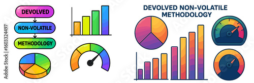 Data visualization of evolved non-volatile methodology with colorful charts and graphs