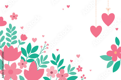 floral background with hearts. Vector