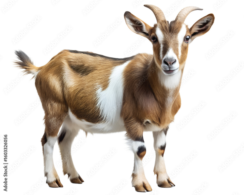 Fototapeta premium Cute Brown and White Goat Standing on Transparent Background