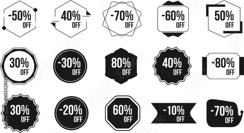 Discount Tag Set. Vector Sale Stickers for Retail and E-commerce.