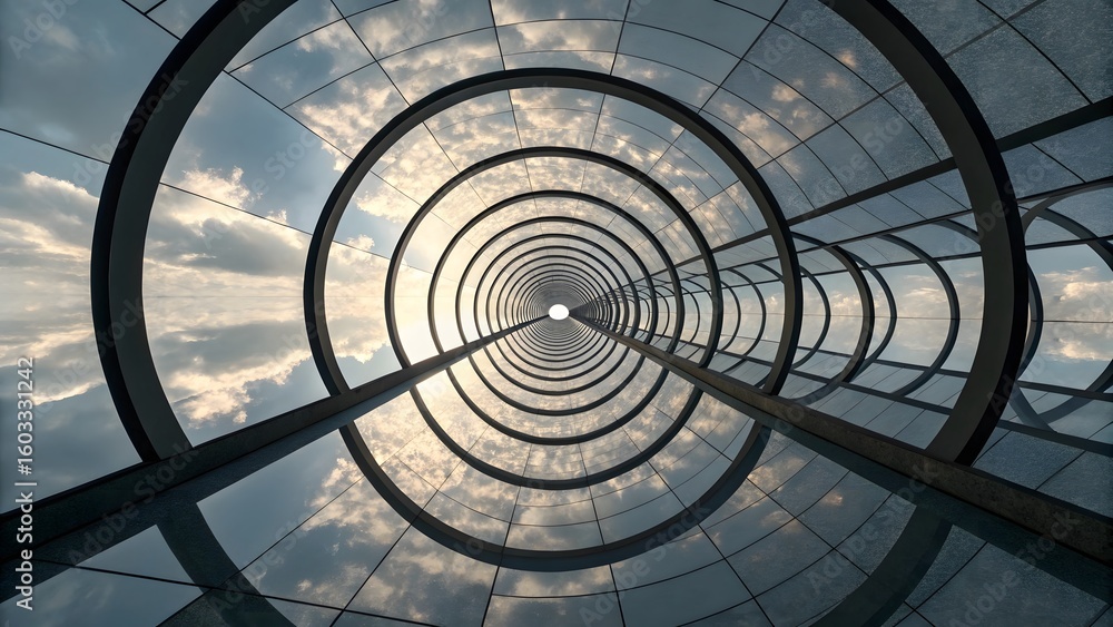 Naklejka premium Abstract Spiral Structure with Sky View