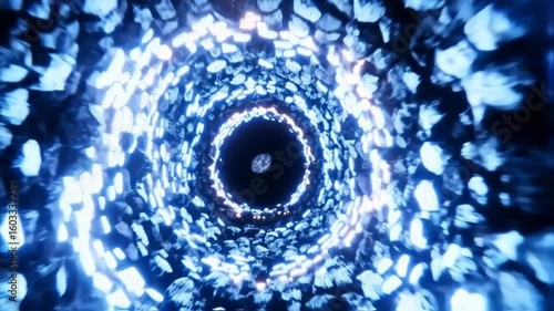 Wallpaper Mural Abstract Blue LED Light Tunnel with Circular Pattern and Glowing Orbs. Torontodigital.ca