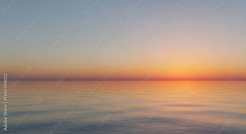Obraz premium Calm ocean reflecting sunset hues of orange, pink, and grey, creating a serene and peaceful atmosphere, ideal for tranquility and nature themes
