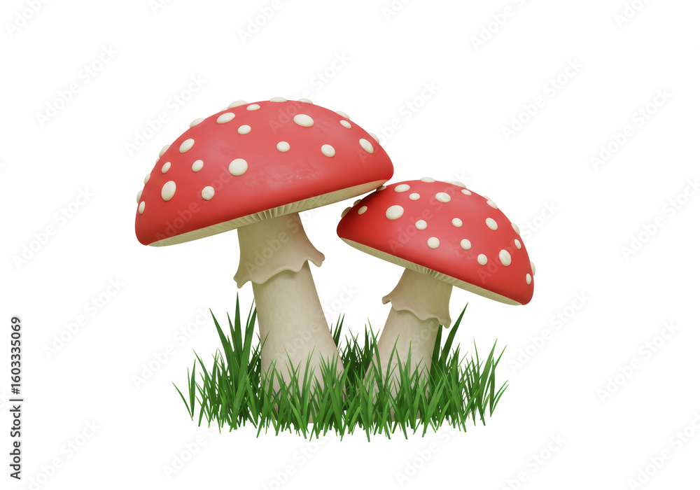 Obraz premium Isolated Fly Agaric Mushrooms in Grassy Patch