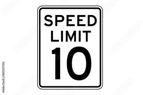 Driving speed limit 10 sign vector illustration, transparent PNG of traffic road safety symbol, low speed zone caution, numeric ten restriction sign for streets and highways
