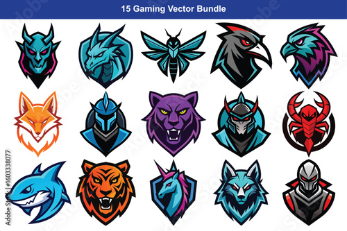 Collection of fierce gaming mascot heads and avatars