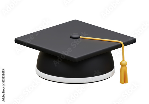 Isolated Classic Black Graduation Cap with Golden Tassel