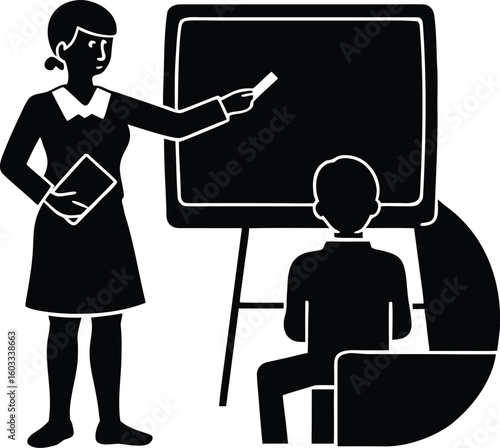 Teacher Giving Remote Lesson Silhouette | Online Education Webinar Scene