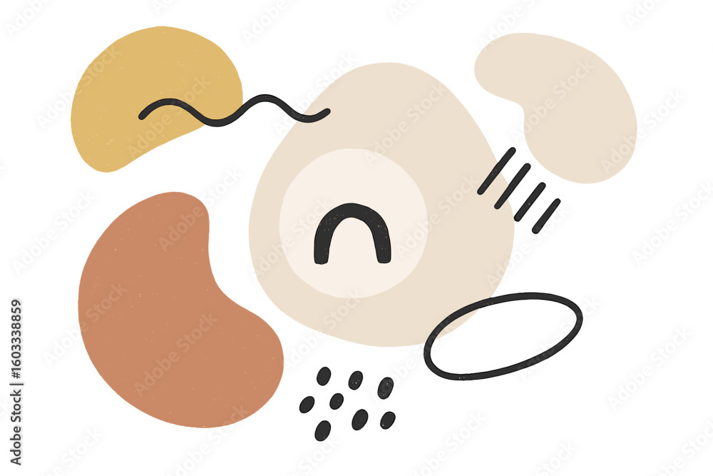 Obraz premium Creative abstract art background with basic organic shapes. Trendy texture design with simple doodle elements. Modern minimalist wallpaper print for decoration or social media.