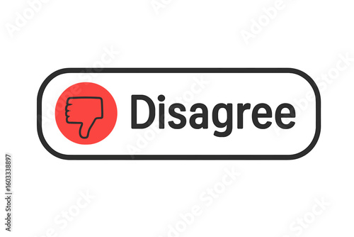 Disagree web button with thumbs down icon. Vector for UI UX design. Concept of negative feedback, rejection, dislike, disapproval, and voting no. Flat isolated element.