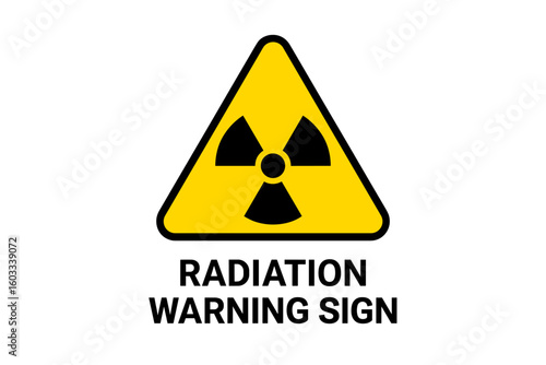 Radiation warning sign vector illustration. Radioactive hazard symbol. Nuclear energy danger icon. Yellow triangle trefoil safety alert label isolated on white background.