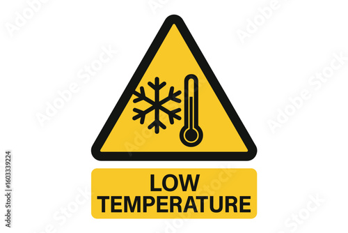 Caution Low Temperature Hazard Warning Sign Vector. Frost Symbol, Thermometer Icon, Cold Climate Safety Alert Triangle, Workplace Risk, Industrial Freezing Temperature Warning, Transparent Background