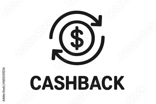 Cashback vector line icon. Money refund bonus program symbol. Dollar reward graphic for promotion, retail sale and e-commerce. Financial loyalty concept illustration design.