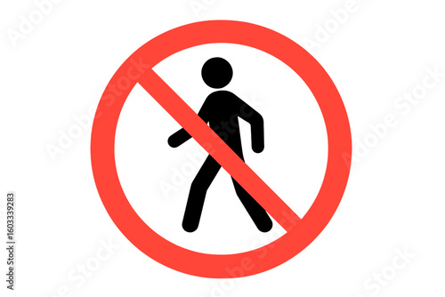 Prohibited Pedestrian Walking Sign. No Walking Zone Warning. People Silhouette in Red Circle. Stop Walking Traffic Symbol. Do Not Enter Pedestrian Area. Road Safety Vector Illustration