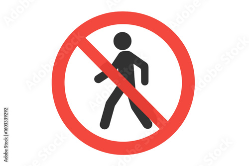 No pedestrians sign, no entry for people symbol. Prohibitory traffic warning icon. Restricted area, do not cross or walk here. Stop, forbidden access vector illustration.