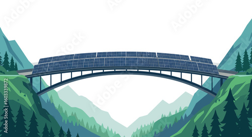 Solar panels on bridge in mountain landscape