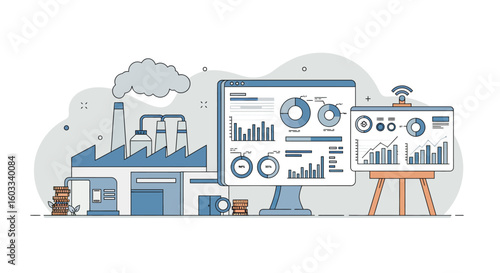 Industrial data visualization in modern flat style for manufacturing analytics