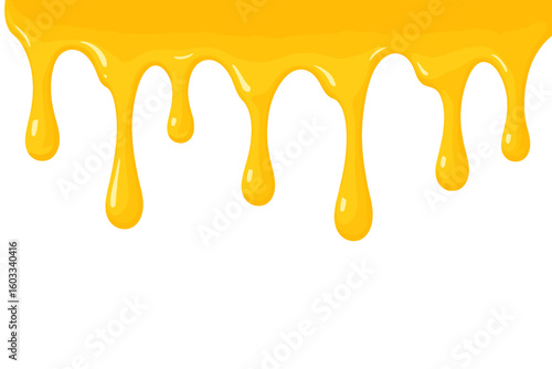 Glossy Honey Dripping, Flowing Golden Liquid Border, Sweet Syrup Melt, Transparent Seamless Vector, Realistic Yellow Drips on White, Food Ingredient Design, PNG Background Illustration