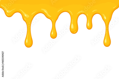 Honey Dripping Border, Realistic Flowing Liquid, Yellow Drips, Sweet Nectar, Isolated Transparent Vector, Food Ingredient, Decorative Wave, Editable Clip Art, Smooth Glossy Syrup, Bee Product