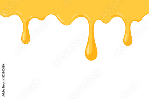 Realistic Golden Honey Dripping Liquid Border, Flowing Syrup Seamless Edge, Isolated Transparent Background, Sticky Viscous Yellow Drop, Sweet Dessert Ingredient, Vector Illustration