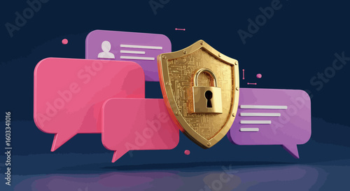 Protection and privacy in online communication with shield and speech bubbles