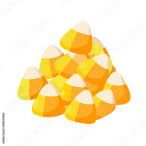 A pile of candy corn a popular halloween treat on a white background